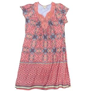Love and Let Live Dress Bohemian Lace Trim Casual Summer Coral Size M‎